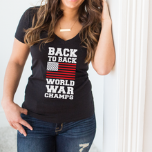 Load image into Gallery viewer, Back to Back World War Champs Deep V-Neck T-Shirt
