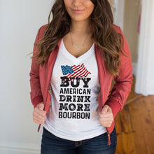 Load image into Gallery viewer, Buy American Drink More Bourbon Deep V-Neck T-Shirt
