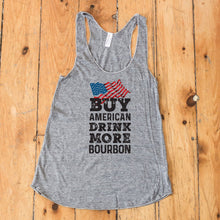Load image into Gallery viewer, Buy American Drink More Bourbon Racerback Tank Top

