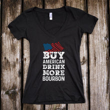 Load image into Gallery viewer, Buy American Drink More Bourbon Deep V-Neck T-Shirt
