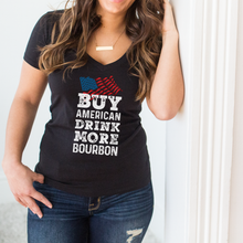Load image into Gallery viewer, Buy American Drink More Bourbon Deep V-Neck T-Shirt

